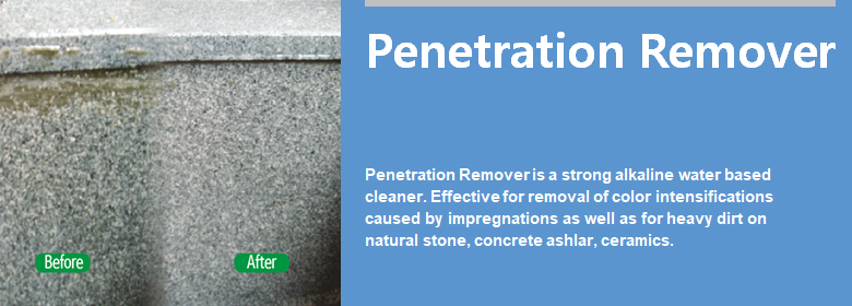 ConfiAd® Penetration Remover is a strong alkaline water based cleaner. Effective for removal of color intensifications caused by impregnations as well as for heavy dirt on natural stone, concrete ashlar, ceramics.